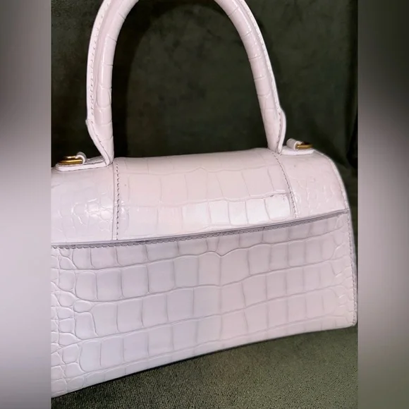 SOLD‼️BALENCIAGA- HOURGLASS SMALL HANDBAG CROCODILE EMBOSSED IN WHITE - Picture 8 of 8